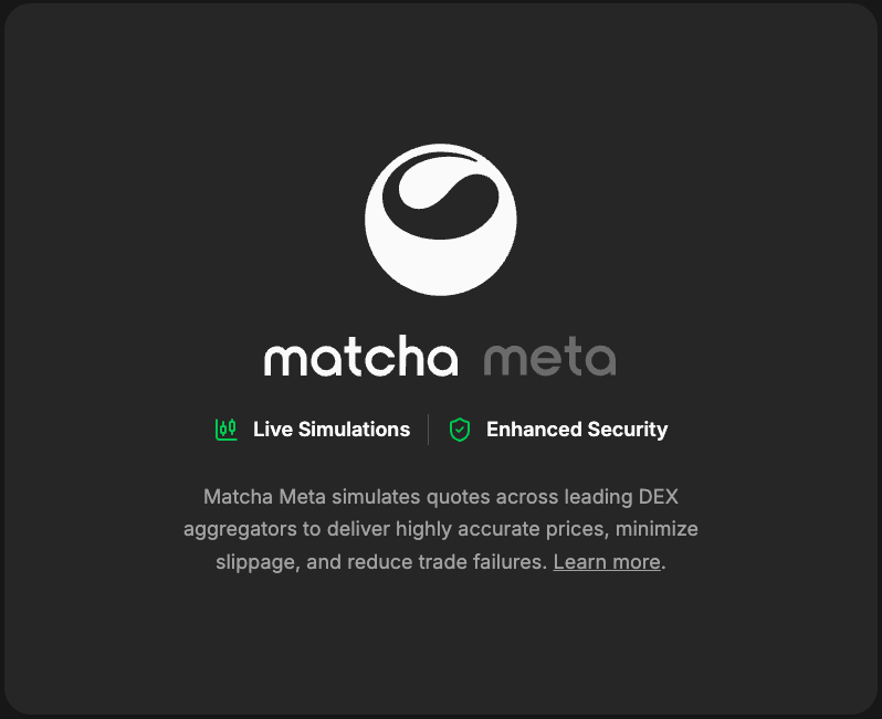 alexfertel.eth (@alexfertel) on Twitter photo BREAKING: <a href="/matchametaxyz/">Matcha Meta</a> just entered public beta!
- The best interface on the market.
- Simulates all quotes so WYSIWYG.
- Best prices possible (don't believe me, try it out!)
This will be considered one of the most impactful launches of 2025.
Big 🧵 soon BREAKING: <a href="/matchametaxyz/">Matcha Meta</a> just entered public beta!
- The best interface on the market.
- Simulates all quotes so WYSIWYG.
- Best prices possible (don't believe me, try it out!)
This will be considered one of the most impactful launches of 2025.
Big 🧵 soon