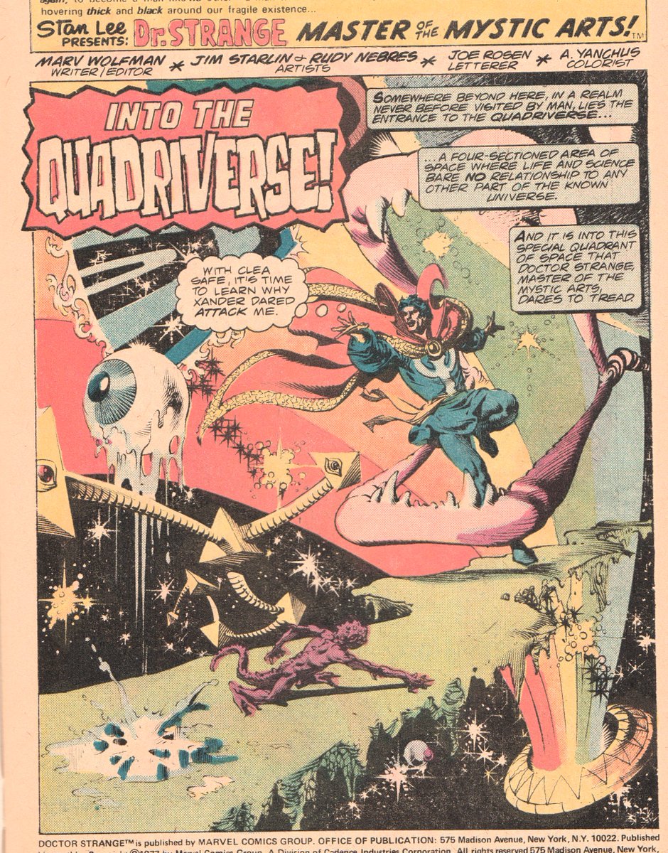 odhurt's tweet image. Doctor Strange by Jim Starlin and Rudy Nebres. Hope the MCU never hears about the Quadriverse.