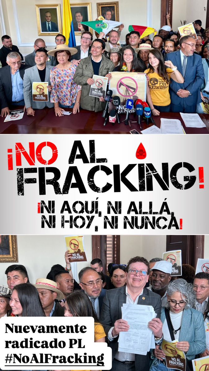 AlirioUribeMuoz's tweet image. 🌱 #NoAlFracking

Fue radicado nuevamente en el Congreso el proyecto de ley que busca prohibir el fracking en Colombia. Una propuesta clave para proteger el agua, la biodiversidad y las comunidades en los territorios.

🗣️ Desde las bancadas del Pacto Histórico se insiste en la…