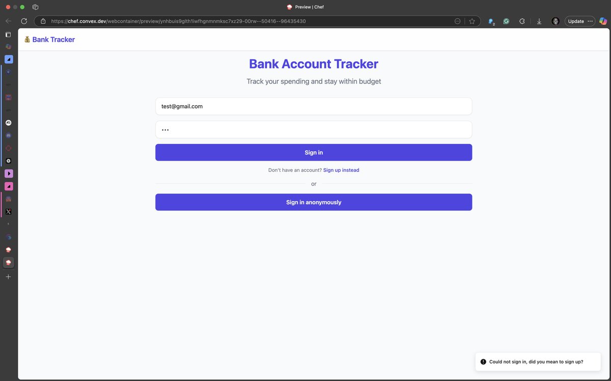 emmanuelmotsi's tweet photo. No manual code required! 😱 Just used #Chef from @Convex to create a web app that allows me to track my transactions and set monthly threshold limits using natural language! Idea to MVP in record time! Suberb! #ALX_AiSK @alx_africa https://t.co/gRZ5I7V0wY