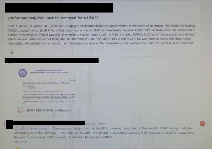 BarrelHatchet's tweet image. Has anyone seen this and can anyone confirm this is actually verified? this email memorandum is claiming that an M-18 from SIG was involved in the accidental death of an airman.