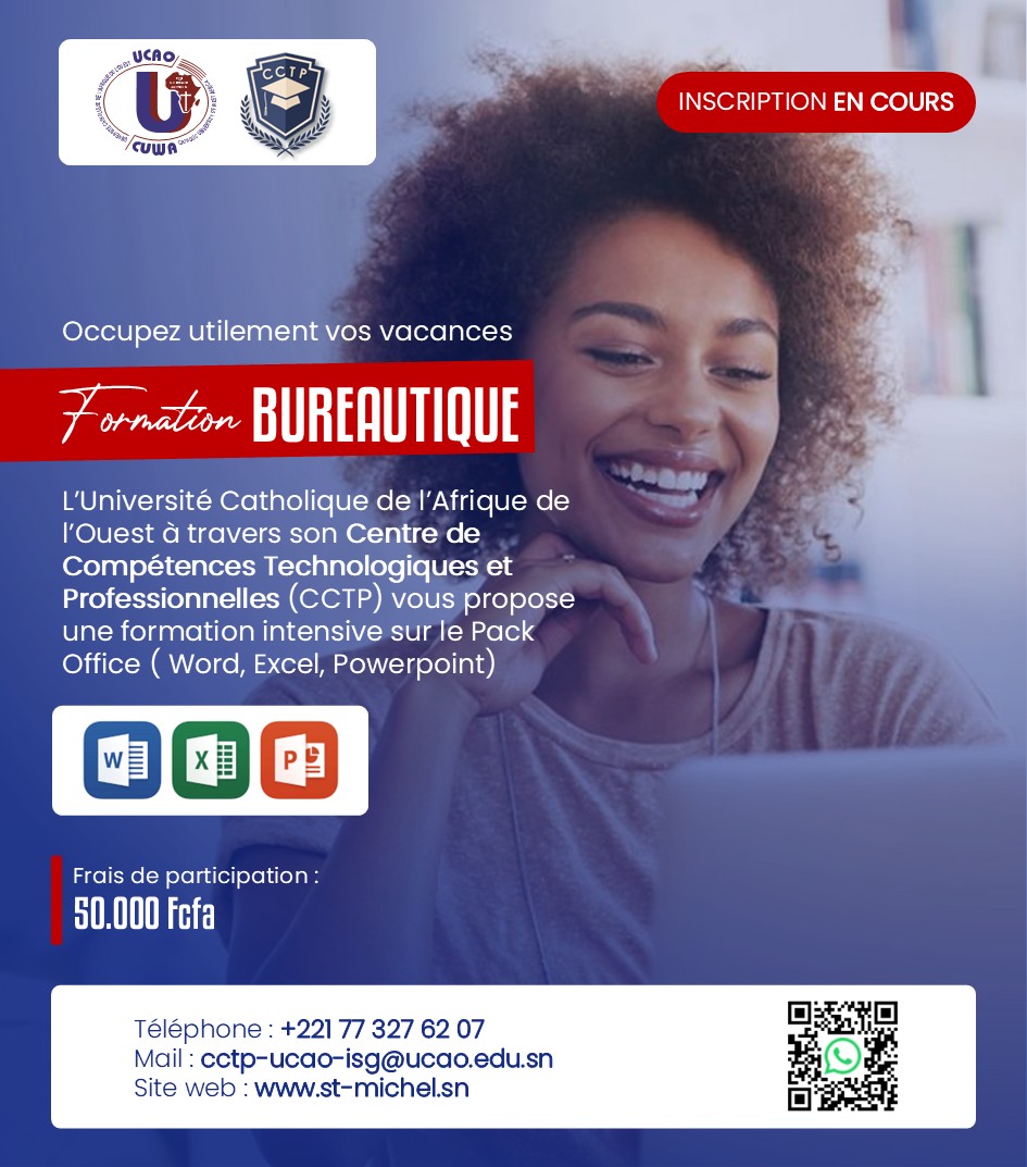 Renforcement de capacité en temps de
vacances... formation en bureautique sur le pack office
avec le Centre de Compétences Technologiques
Professionnelles #CCTP de l'#UCAO #ISG
#SaintMichel
