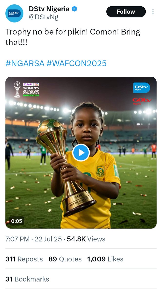 AfricaFactsZone's tweet image. DStv Nigeria teases South Africa's Banyana Banyana, after they lost to Nigeria's Super Falcons.