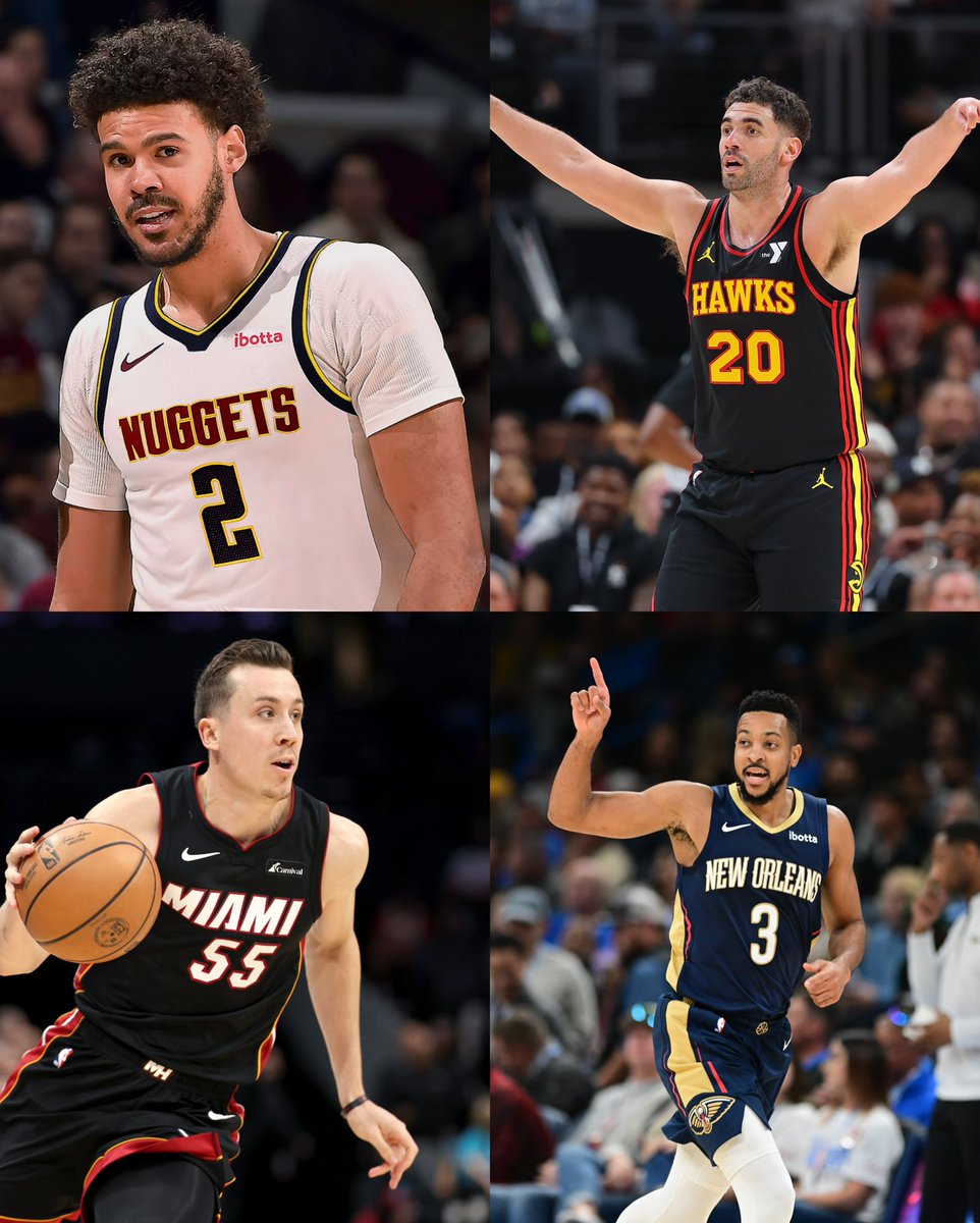 OldManAndThree's tweet image. Dropping Thursday…big one. Cam Johnson, CJ McCollum, Duncan Robinson and Georges Niang together on a brand new ep of YM3. 🔥