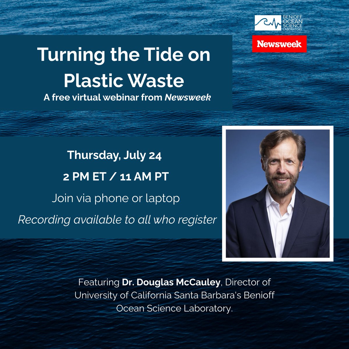 📢 Join us this Thursday, July 24 for Turning the Tide on Plastic Waste, a free <a href="/Newsweek/">Newsweek</a> live webinar featuring Director of <a href="/UCSBenioffOcean/">Benioff Ocean Science Laboratory</a>, Dr. Douglas McCauley.

🕑 2 PM ET | 11 AM PT |  💻 Free + virtual | 🔗 Register here: events.newsweek.com/plasticwaste

🔍 What’s on the table:
-