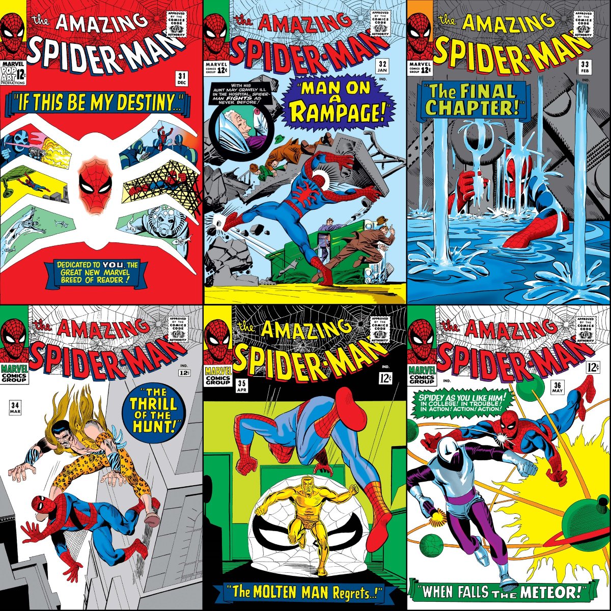 The Amazing Spider-Man #31-36 cover dated December 1965-May 1966.
