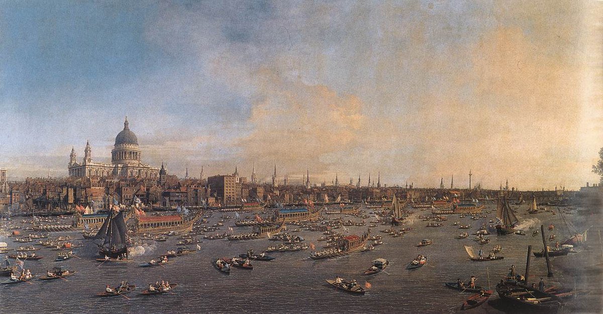 ArtistCanaletto's tweet image. The River Thames with St. Paul's Cathedral on Lord Mayor's Day #artbots #canaletto