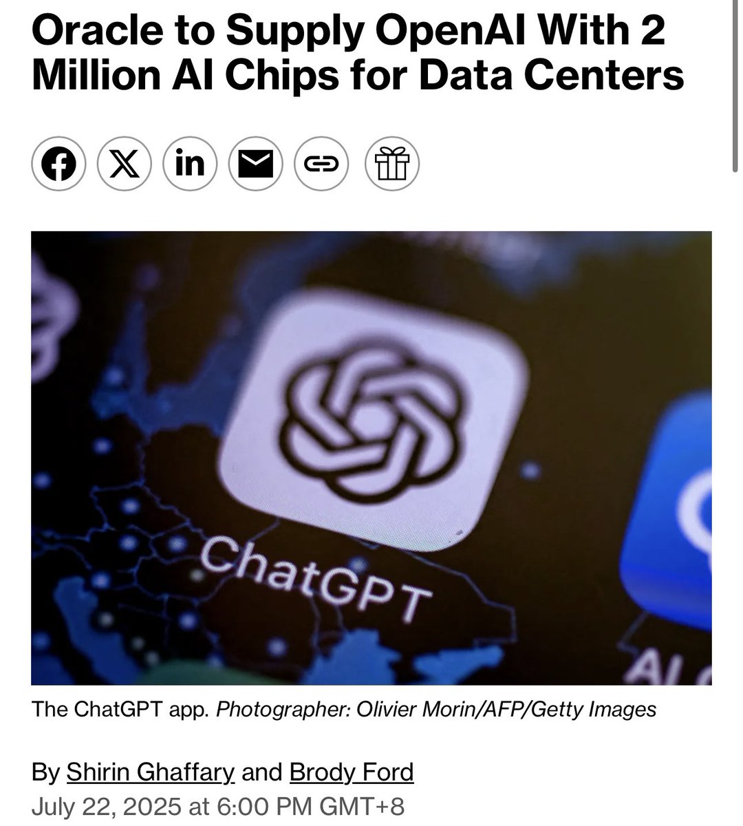 WesRothMoney's tweet image. OpenAI and Oracle are doubling down on AI infrastructure with a new 4.5 GW expansion of their massive Stargate project.
This pushes Stargate to over 5 GW of data center capacity in development powered by 2+ million chips all aimed at keeping the U.S. ahead in the AI arms race.…