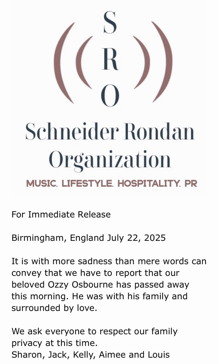 mitchlafon's tweet image. Here’s a screenshot of the press release that I received from Ozzy’s publicist. 💔