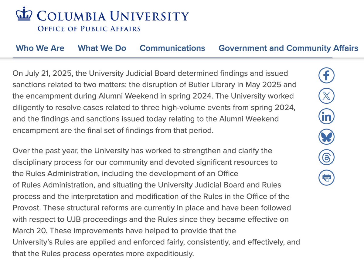 MJPlitnick's tweet image. Unprecedented and shameful action by @Columbia. Having written new rules after the alleged violations were committed, they suspended, expelled, or revoked the degrees of some 80 students for the high crime of protesting genocide in #Gaza. This is complicity with fascism, nothing…