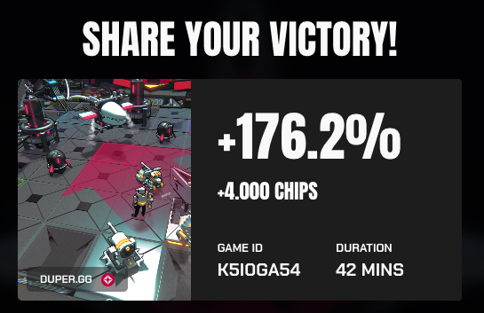 Zenman_0x's tweet image. Bet on myself in this @playduper game and it paid off.
Really enjoying the Duper experience. NGL, i wouldn't mind if turns were 20-30% shorter. Would speed up the game notably and make players make quicker decisions.
Maybe @MindfulMarketOG shares this view?
Try this cool…