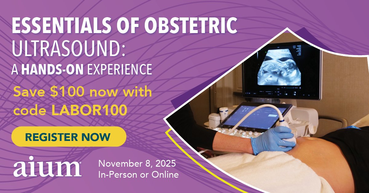 AIUMultrasound's tweet image. SAVE $100 with code LABOR100! Enhance your obstetric ultrasound skills at the AIUM's Essentials of Obstetric Ultrasound: A Hands-On Experience, now scheduled for Saturday, November 8, 2025. In-person or online. Save the date and learn more: bit.ly/44USUEB