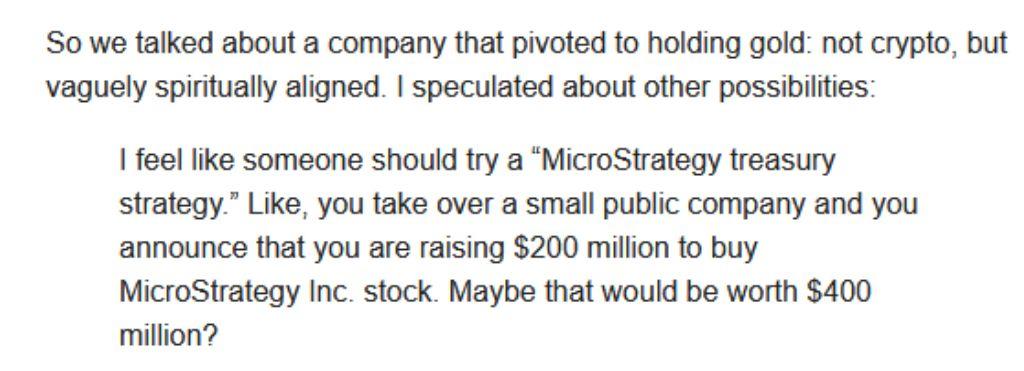 When will we see a Bitcoin Treasury Company Treasury company?

Buying stock in other treasury companies and raising capital to increase their Bitcoin per share per share and mmNAV?