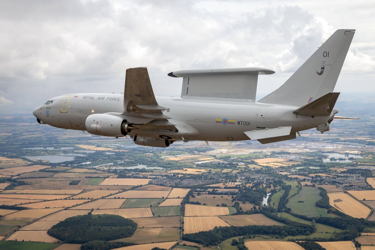 Gabriel64869839's tweet image. "Following last weekend’s flypast at RIAT, RAF’s E-7 Wedgetail WT001 departed Birmingham Airport to MOD Boscombe Down today, where it will carry out further system testing."
Judging from yesterday's written answers, time to work up the radar specifically.