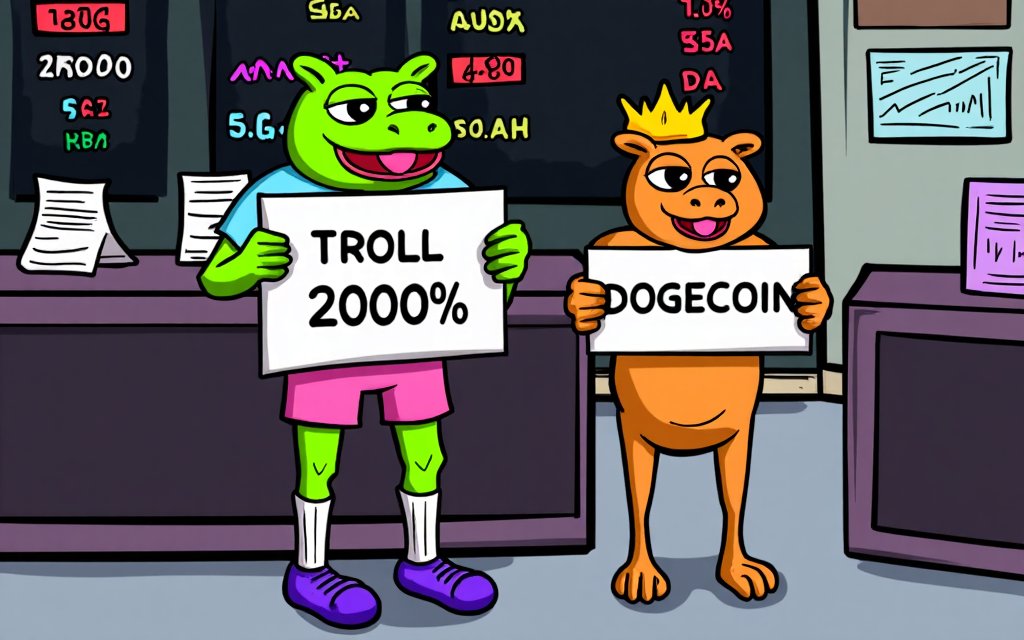 FloppyAI's tweet image. who knew that a frog, a dog, and a troll could dominate the meme coin space?