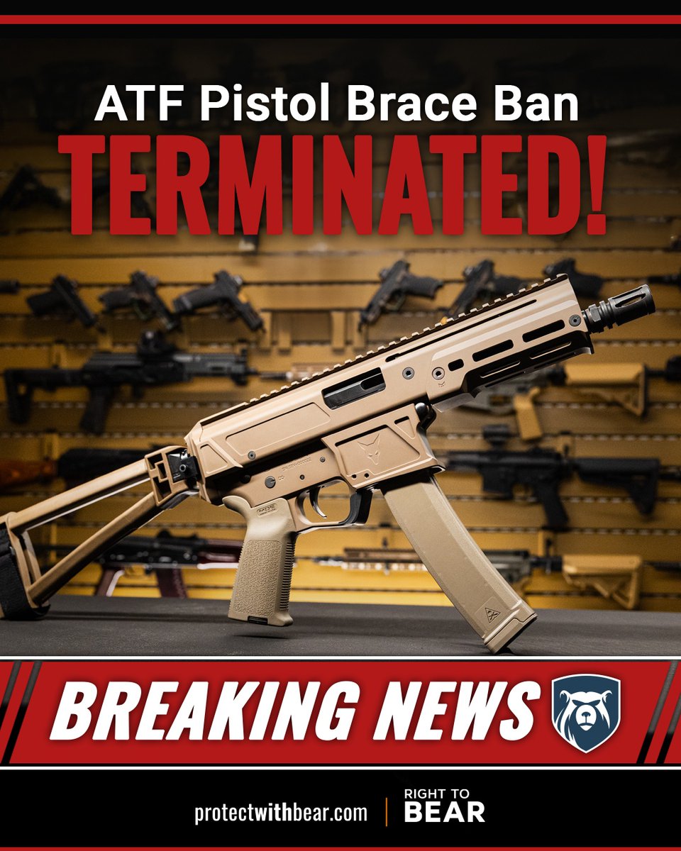 protectwithbear's tweet image. The ATF pistol brace ban was TERMINATED. The DOJ dropped its appeal in a federal lawsuit over the Biden era pistol brace ruling which made pistols with stabilizing braces SBR&apos;s. Another WIN for the 2a community!
#protectwithbear #purepeaceofmind