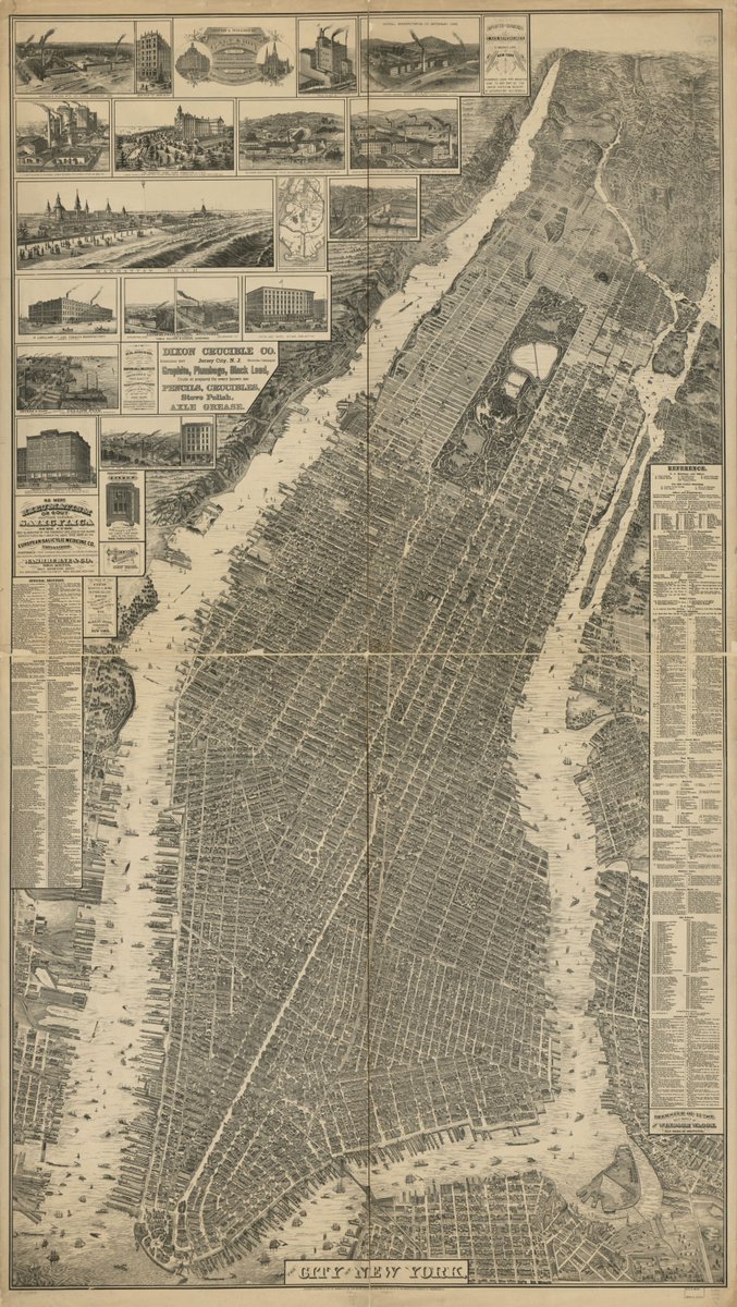 vintagemapstore's tweet image. The island of Manhattan in 1879, birds-eye-view vintage map