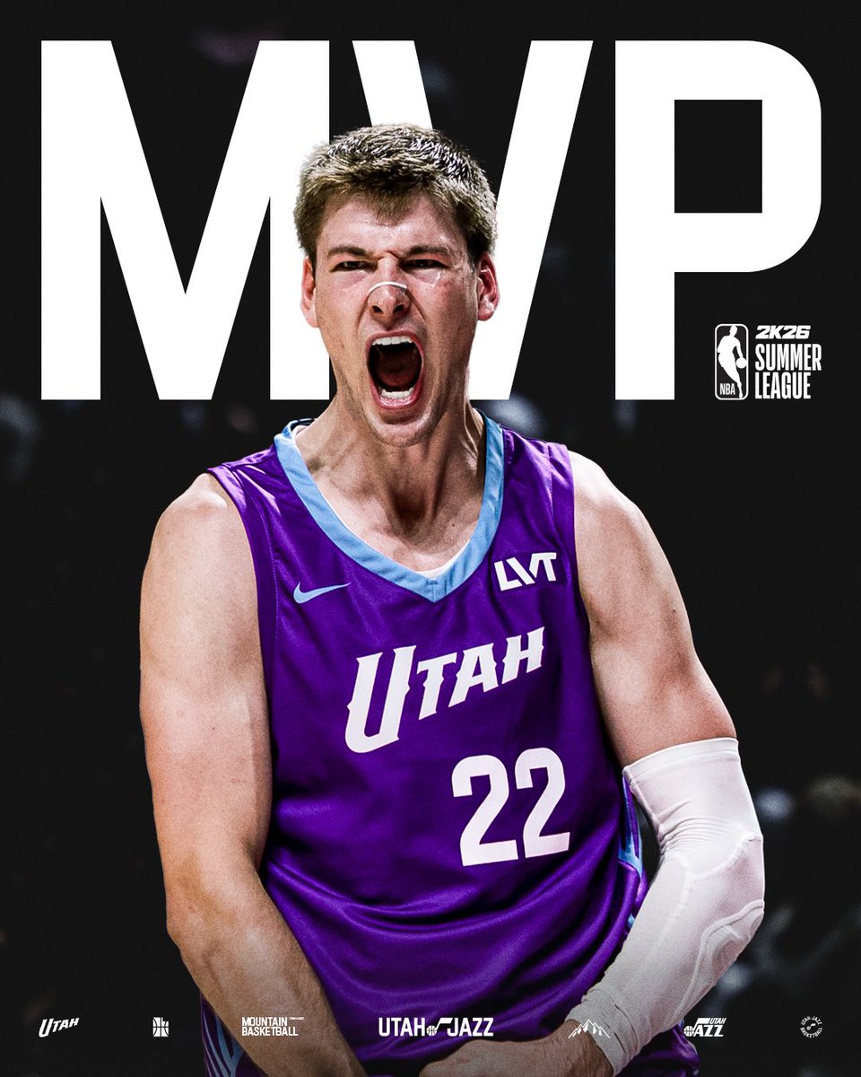 utahjazz's tweet image. The summer he turned MVP ☀️🏆
Kyle Filipowski is your 2025 NBA Summer League MVP! He becomes the first Jazzman ever to win the award 💜
#TakeNote