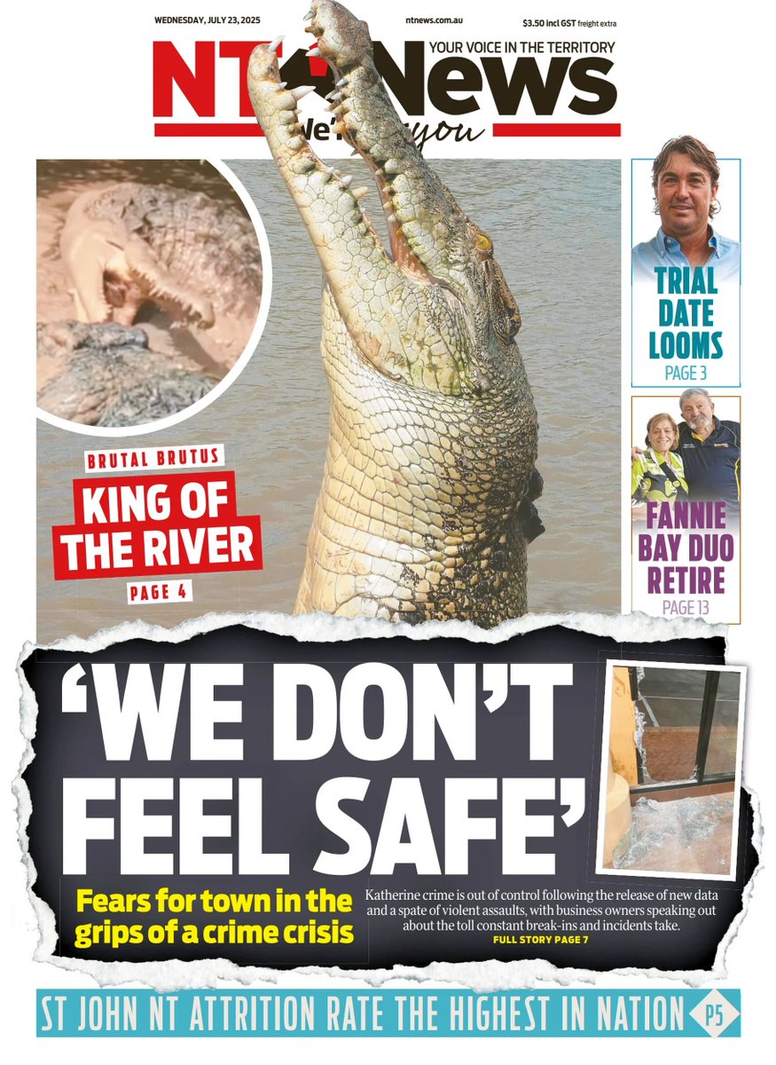 ukpapers's tweet photo. 🇦🇺 'We Don't Feel Safe'

▫Katherine crime is out of control following the release of new crime data and a spate of violent assaults, with business owners speaking out about the toll it takes

#frontpagestoday #Australia @TheNTNews https://t.co/1fCdDB5VDn