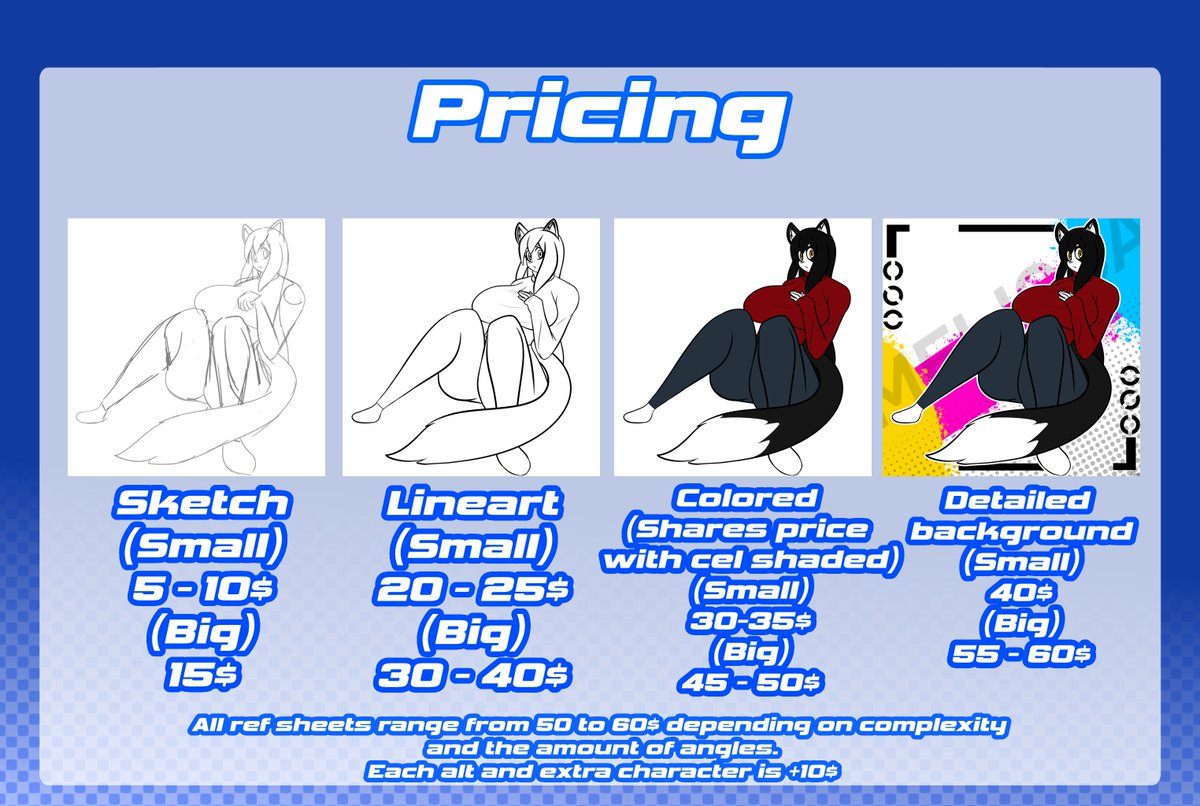 Athixis's tweet image. I have finally decided to commit to opening commissions! I hope my artstyle and prices seem appealing and will catch y'alls attention
Payment only through paypal
If you have any questions, dm me on twitter or discord (my username there is athixis)
#Commission #commissionsopen