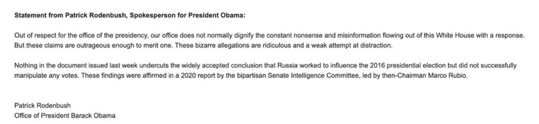 hissgoescobra's tweet image. Obama’s representative had responded to Trump’s recent attacks, noting correctly that even Marco Rubio agreed Russia attempted to interfere in the 2016 Presidential Election.