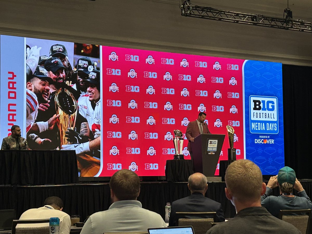 achristovichh's tweet image. Ohio State head coach Ryan Day takes the podium here in Vegas.