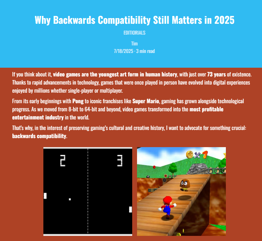LifeisaGameMag's tweet image. 🔥NEW ARTICLE🔥

Do you play any backwards compatible games?

As the games industry continues to change, the way we own and interact with our games does as well.. Check out this article about the importance of backwards compatibility done by @nitpicktim 
 
lifeisagamemagazine.com/why-backwards-…