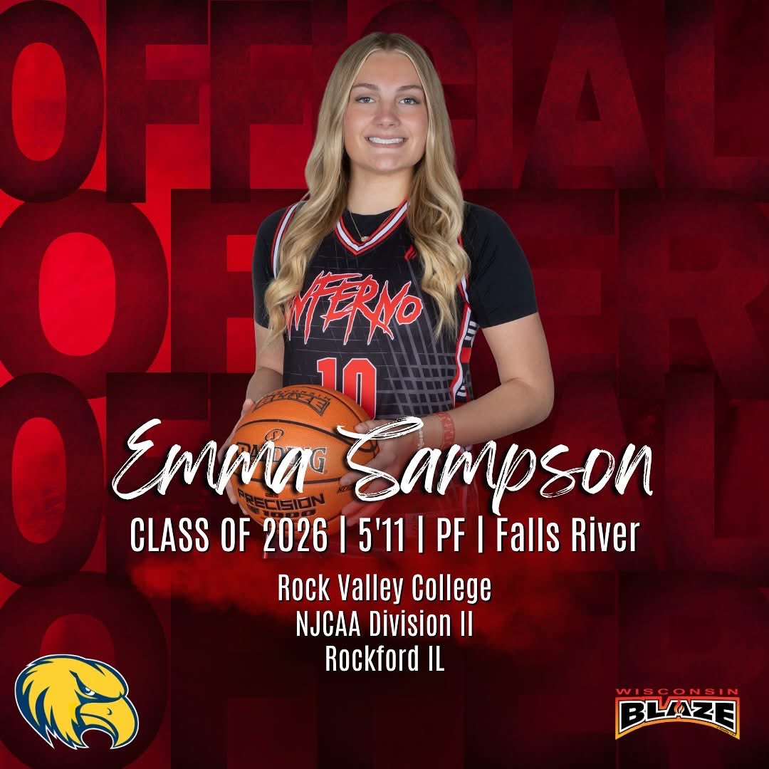 WisconsinBlaze's tweet image. Congrats to Emma Sampson (2026 | Fall River | 5’11 | PF) on receiving an offer to continue her athletic career at NJCAA Division II Rock Valley College! We are very proud of you, Emma. Thank you to all of the coaches and staff at Rock Valley for the offer! #BeTheFlame