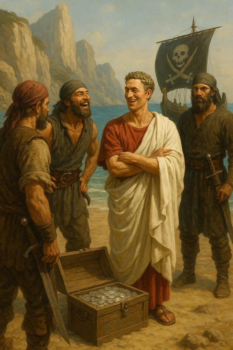 TalesLiber8564's tweet image. 🏛️ Did you know?
Julius Caesar was once kidnapped by pirates 🏴‍☠️.

When they demanded 20 talents of silver for his ransom, he LAUGHED—and told them he was worth at least 50.

Later, after being freed, he raised a fleet ⚔️… hunted them down… and had them all crucified. 😳