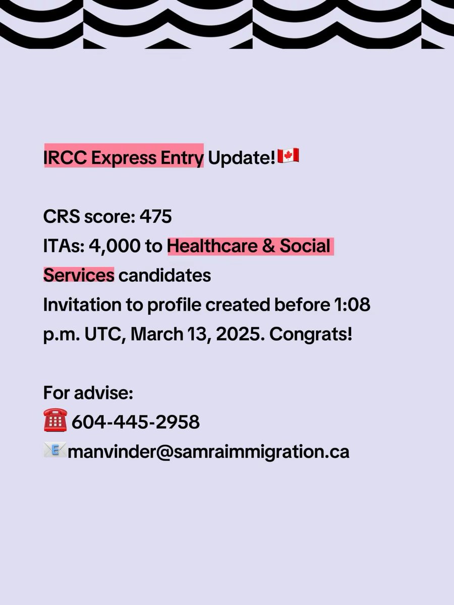 ManvinderSamra's tweet photo. 4,000 Healthcare Heroes Invited: Express Entry Opens New Door to Canada!
Congrats to all invited candidates ☺️
#irccupdate #ExpressEntry #Canada https://t.co/eWXMb8Rou6