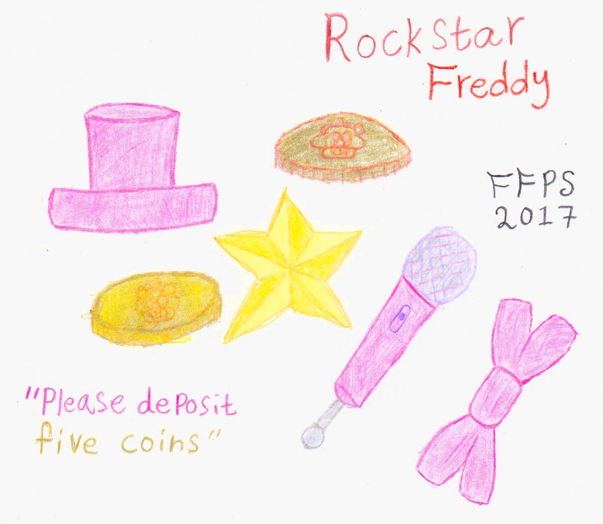 Maxed_Out_Maxie's tweet image. Rockstar Freddy accessories doodles! 🐻⭐️🪙🎤 #fivenightsatfreddys #fnaf #ffps #pizzeriasimulator #rockstarfreddy #coins #freddyfazbear #pleasedepositfivecoins #doodles #handdrawn #NOAI #scannedimage