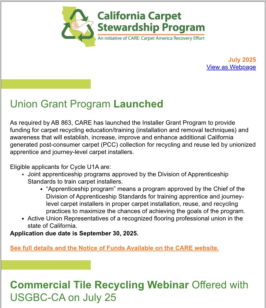 July News: Union Grant Program Unveiled; Collection Study; Carpet Tile Recycling webinar....
Read:
conta.cc/46WlSp4