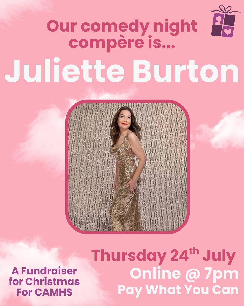 Xmas4CAMHS's tweet image. Exciting news! We're thrilled that Juliette Burton (@JulietteBurton) will be compèring our virtual comedy night on Thursday. Have you got your tickets? It's pay what you can and we'd love to see you there.
bit.ly/comedy-july
