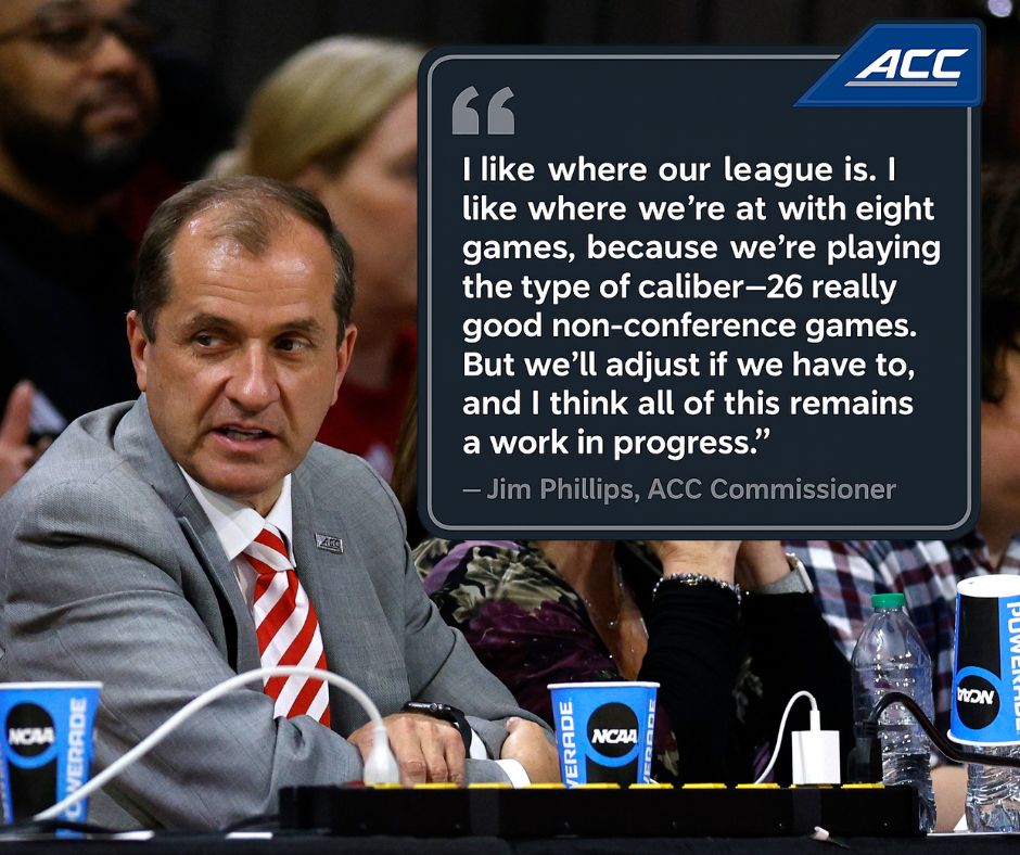 TheRobBrownShow's tweet image. #ACC Commissioner Jim Phillips was asked if the conference is planning to move to 9 conference #collegefootball games, especially if the #SEC was to make the decision to do so.
He said all factors would be considered, but that he's happy with eight games for now.