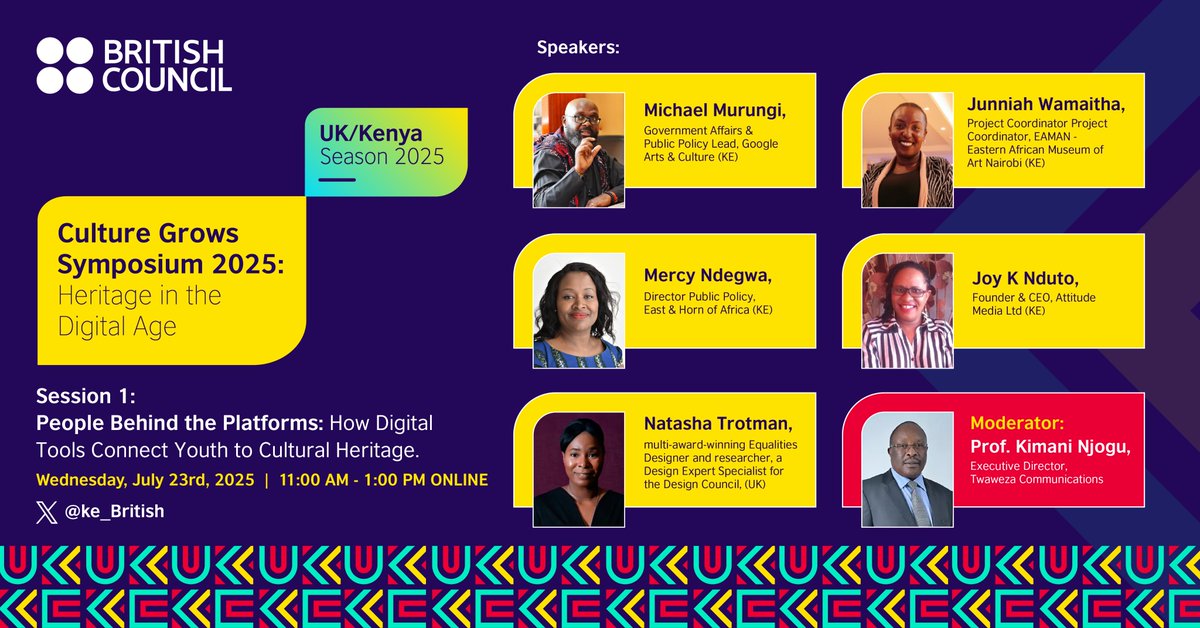 British Council Kenya (@ke_british) on Twitter photo People Behind these Platforms: How are digital tools helping young people connect with culture?
Join us tomorrow at 11AM EAT for this #CultureGrows X Space via <a href="/ke_British/">British Council Kenya</a>
Featuring voices from <a href="/googleafrica/">Google in Africa</a> <a href="/TwawezaComms/">TwawezaCommunication</a> <a href="/eamanthemuseum/">East African Museum of Art</a>
Join here: x.com/i/spaces/1ZkKzโฆ People Behind these Platforms: How are digital tools helping young people connect with culture?
Join us tomorrow at 11AM EAT for this #CultureGrows X Space via <a href="/ke_British/">British Council Kenya</a>
Featuring voices from <a href="/googleafrica/">Google in Africa</a> <a href="/TwawezaComms/">TwawezaCommunication</a> <a href="/eamanthemuseum/">East African Museum of Art</a>
Join here: x.com/i/spaces/1ZkKzโฆ