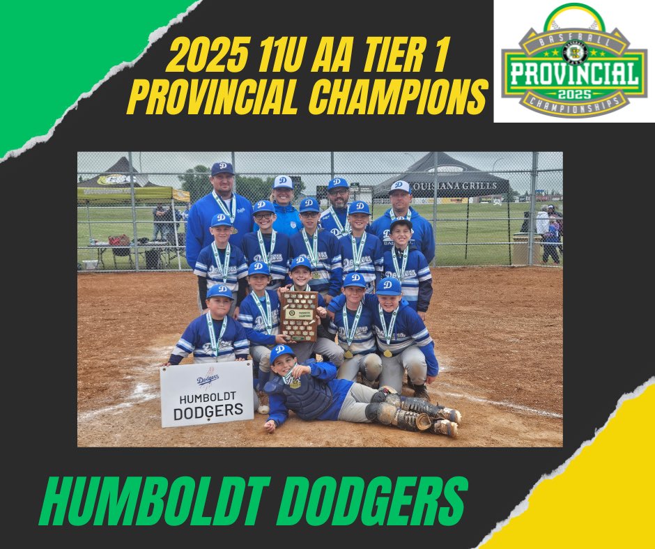 BaseballSask's tweet image. Congratulations to the Humboldt Dodgers on winning the 2025 11U AA Tier 1 Provincial Championship.