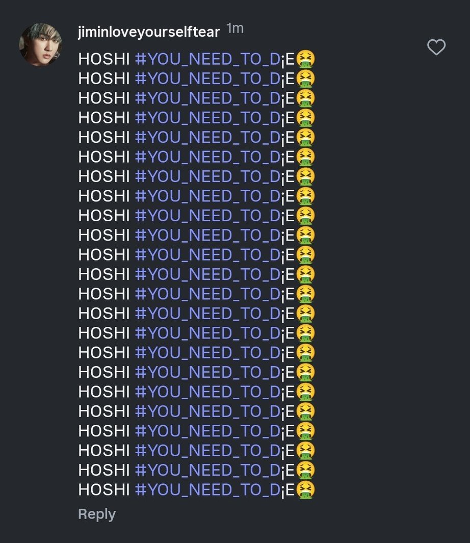 Jungkookism_bts's tweet image. pfp isn't even a bts member? now other group's stans are commenting shit like this under hoshi's page directly... this is insane behaviour by kpop stans.