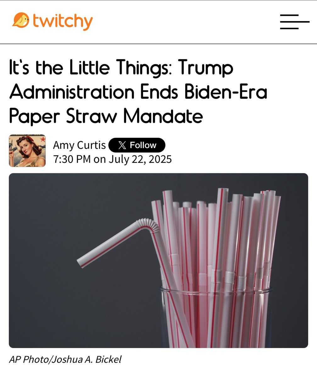 TwitchyTeam's tweet image. It's the Little Things: Trump Administration Ends Biden-Era Paper Straw Mandate
twitchy.com/amy-curtis/202…