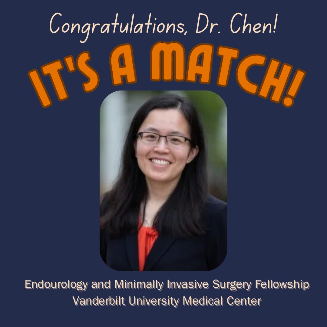 uvaurology's tweet image. We are so proud to announce our Chief Resident, Dr. Tina Chen, has matched at @VUMCurology for fellowship in Endourology & Minimally Invasive Surgery! Please join us in congratulating her on this incredible achievement!
#EndoUroMatch