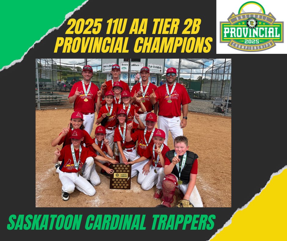 BaseballSask's tweet image. Congratulations to the Saskatoon Cardinal Trappers on winning the 2025 11U AA Tier 2B Provincial Championship.