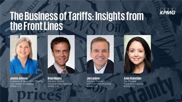 Join <a href="/KPMG_US/">KPMG US</a> leaders Brian Higgins, Joe Lackner &amp; Aimie Ahanchian for a LinkedIn Live on July 31 at 12PM ET to unpack key insights from the latest Tariff Pulse Survey. bit.ly/4f8ynQG