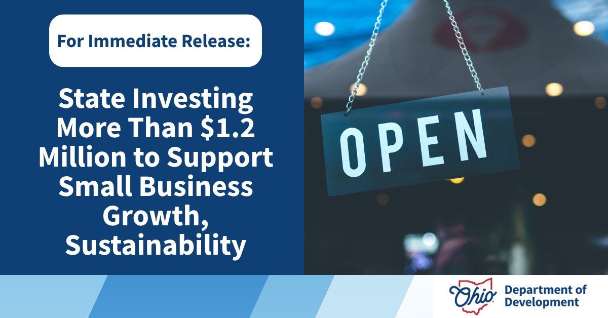 OhioDevelopment's tweet image. The Ohio Department of Development today announced more than $1.2 million in support for three small businesses as part of the state’s continued effort to support entrepreneurship and bolster Ohio’s business community.
Read More: bit.ly/44WbzP9