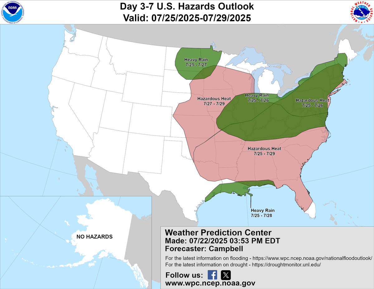 NWSWPC's tweet image. An updated Day 3-7 Hazards Outlook has been issued. wpc.ncep.noaa.gov/threats/threat…