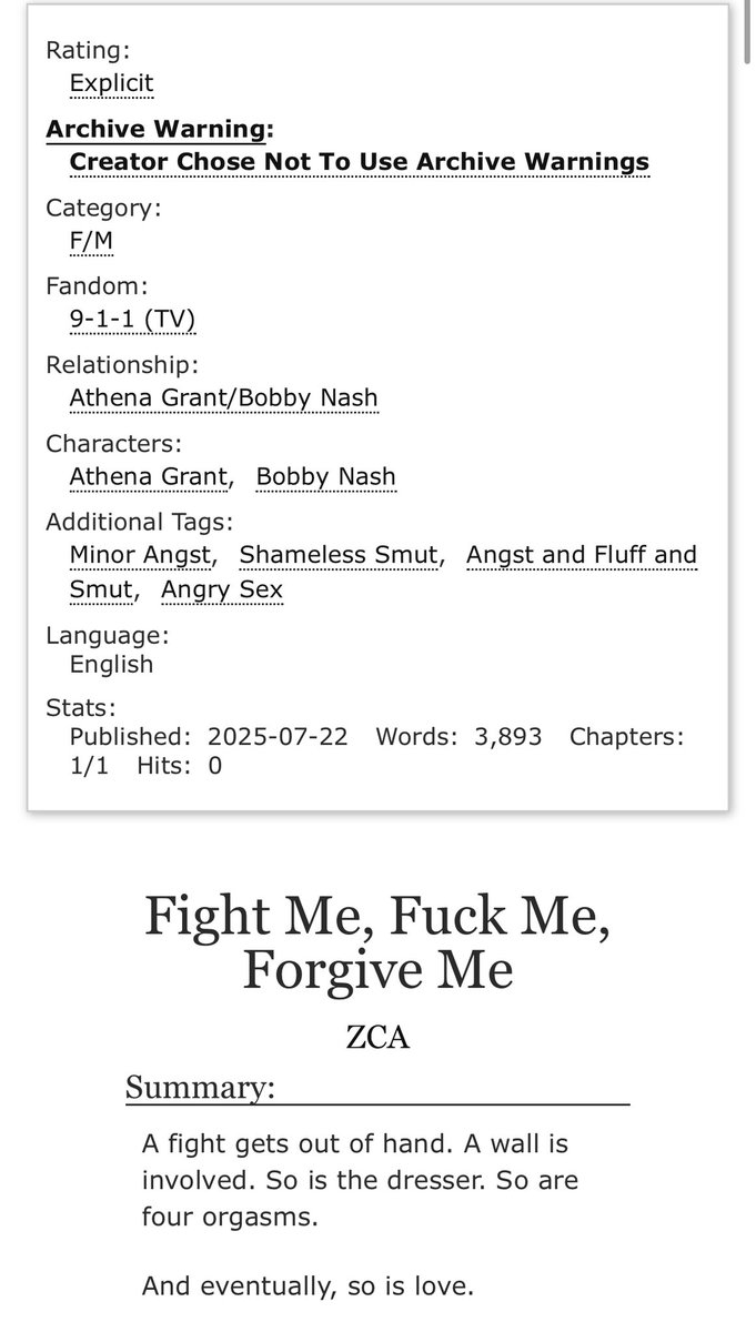 zca___'s tweet image. me: bathena are soft. healthy. emotionally mature.
also me: what if they had a feral, petty fight and then bobby railed her into a wall??
new fic is live. it’s filthy.
3.9k
🔗 archiveofourown.org/works/67978636…
