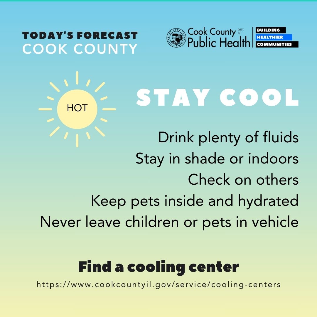 Cook County Department of Public Health (@cookcohealth) on Twitter photo A heat warning is in effect for suburban Cook County beginning 10 AM tomorrow through 10 PM on Thursday, July 24. 
Extreme heat and humidity can be dangerous.
Find a cooling center near you: cookcountyil.gov/service/coolin…
Learn more: ow.ly/28jY50WtBKU A heat warning is in effect for suburban Cook County beginning 10 AM tomorrow through 10 PM on Thursday, July 24. 
Extreme heat and humidity can be dangerous.
Find a cooling center near you: cookcountyil.gov/service/coolin…
Learn more: ow.ly/28jY50WtBKU