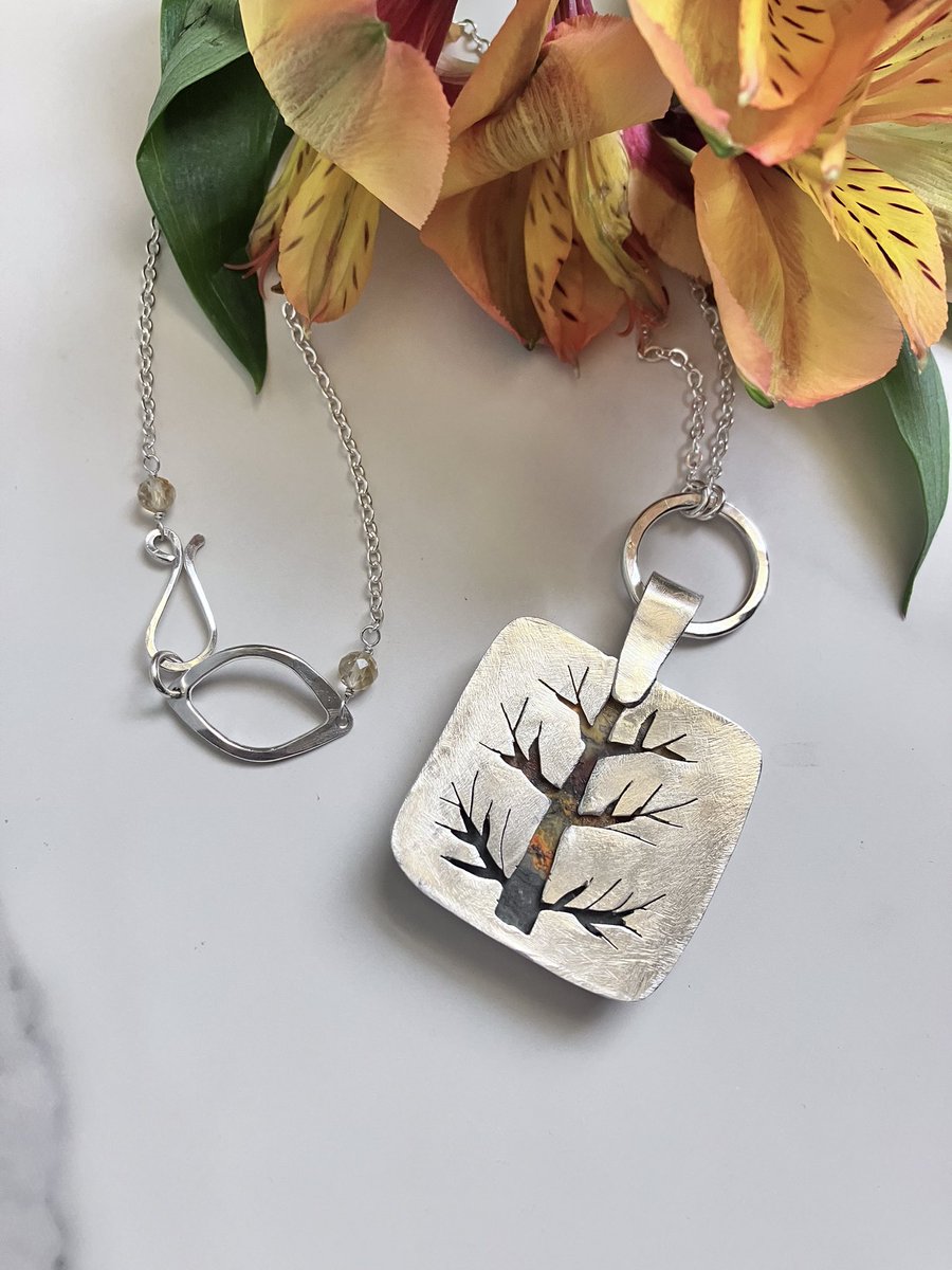 I thought you might like to see something other than the #asseenontv pieces.  This is “The Astrid Necklace”.  The stone is bumblebee jasper.  Do you like the tree on the back of the necklace? I thought it turned out pretty well, for my first attempt.  Coming Soon