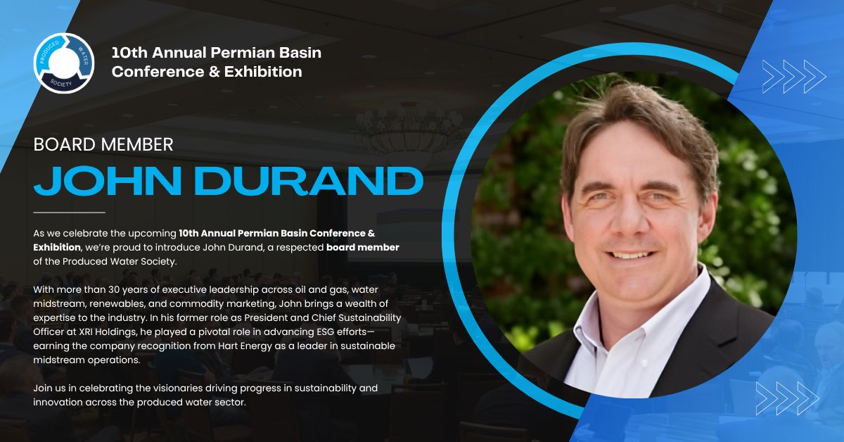 _producedwater's tweet image. BOD SPOTLIGHT: John Durand.

🔗 Registration: event.fourwaves.com/pwsmidland2025…
👉 Explore sponsorship packages now:
event.fourwaves.com/pwspermian2025…
🔗 Agenda: whova.com/embedded/event…