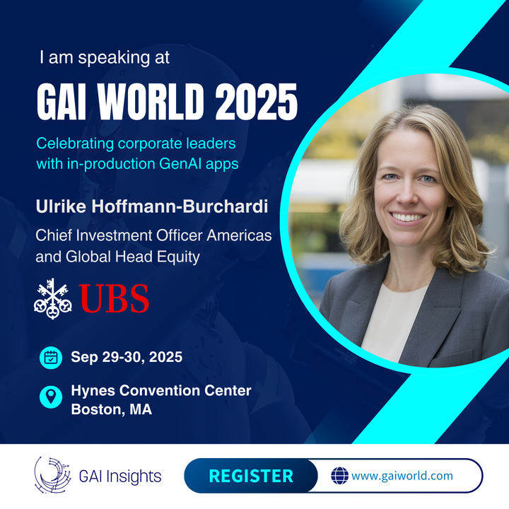 GaIinsights's tweet image. We’re honored to welcome Ulrike Hoffmann-Burchardi, Chief Investment Officer for Global Equities at UBS Global Wealth Management, to the GAI World 2025 stage.
With a career spanning quantitative innovation, fundamental investing, and global macro strategy, Ulrike brings a rare…