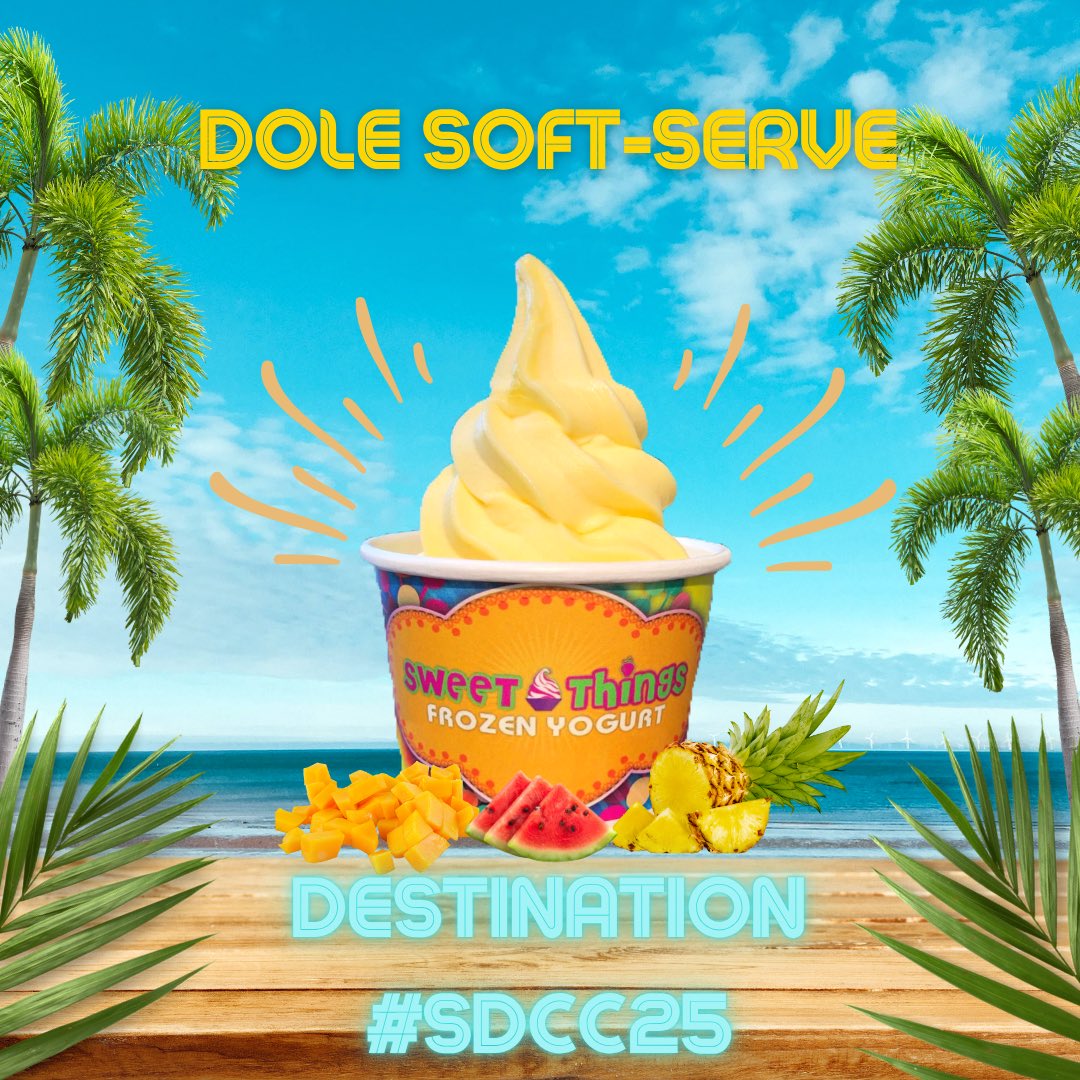 Sweet Things Frozen Yogurt (@sweetthingssd) on Twitter photo #SDCC25 is almost here! We are your DOLE Soft-Serve destination, open LATE all week with online ordering available! 🍍🍉🥭
Hours: sweetthingsyogurt.com
Order Online, Ahead: order.toasttab.com/online/sweetth…
<a href="/SD_Comic_Con/">SDCC Unofficial Blog</a> <a href="/ParksAndCons/">Parks And Cons</a> #SDCC25 is almost here! We are your DOLE Soft-Serve destination, open LATE all week with online ordering available! 🍍🍉🥭
Hours: sweetthingsyogurt.com
Order Online, Ahead: order.toasttab.com/online/sweetth…
<a href="/SD_Comic_Con/">SDCC Unofficial Blog</a> <a href="/ParksAndCons/">Parks And Cons</a>
