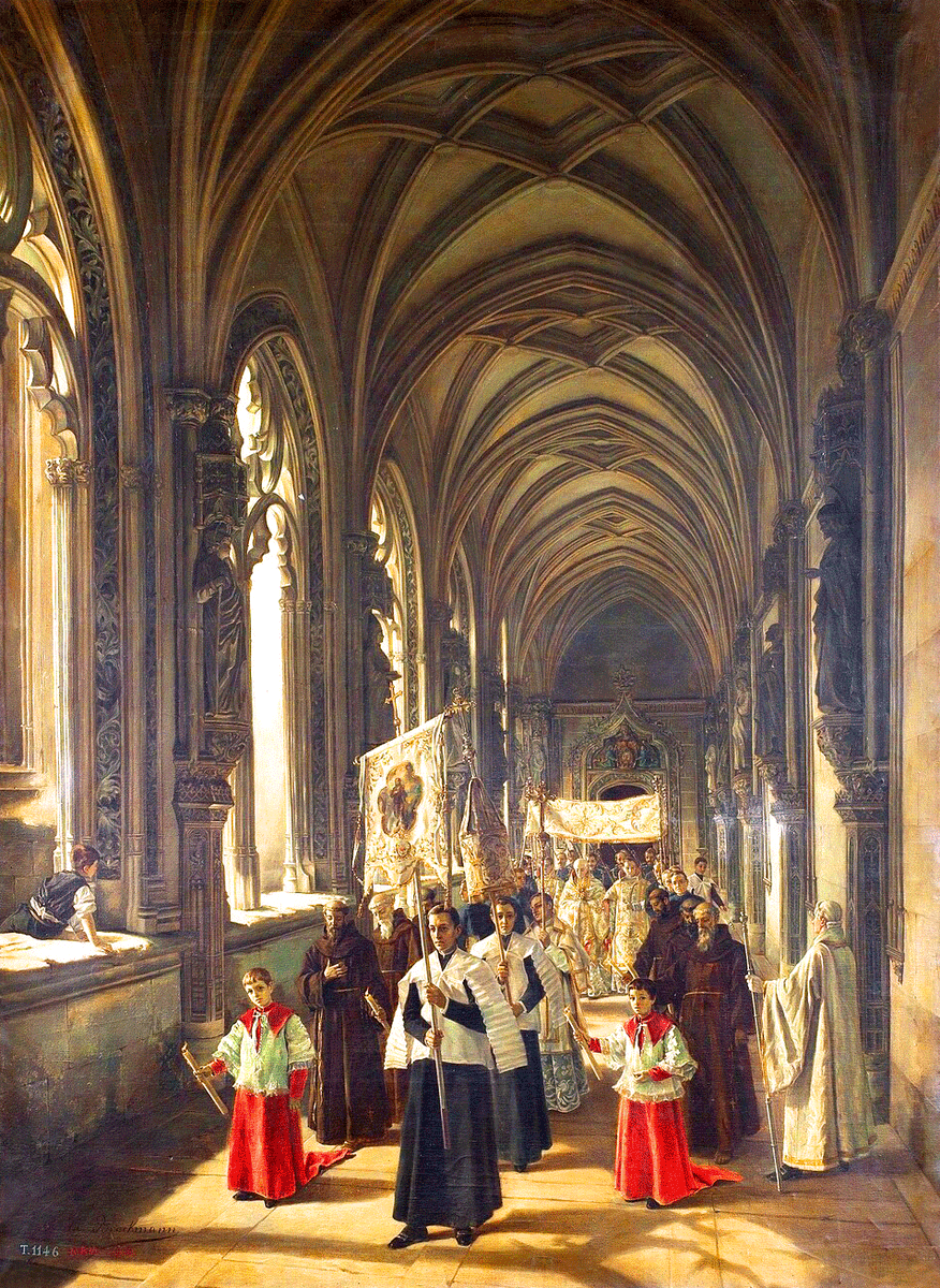 DreamlinerCo's tweet image. Procession in San Juan de Los Reyes Monastery in Toledo, by Elena Brockmann (1892)